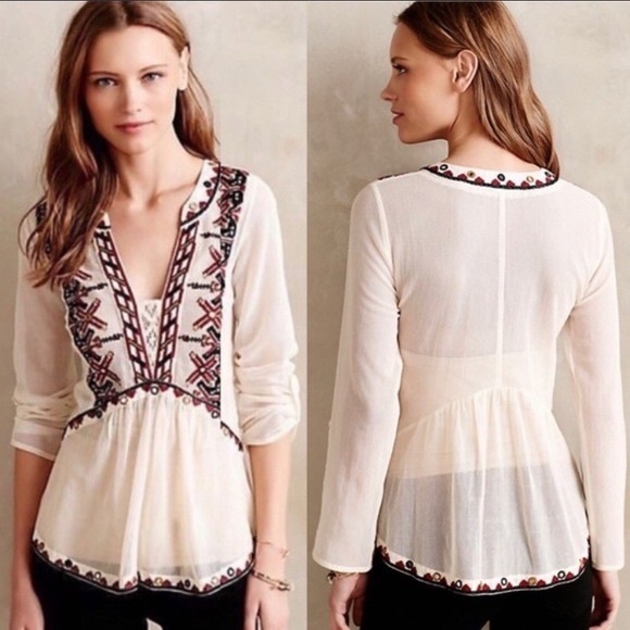Anthropologie Akemi + Kin Embroidered Mesh Cotton Top - Picture 3 of 15
